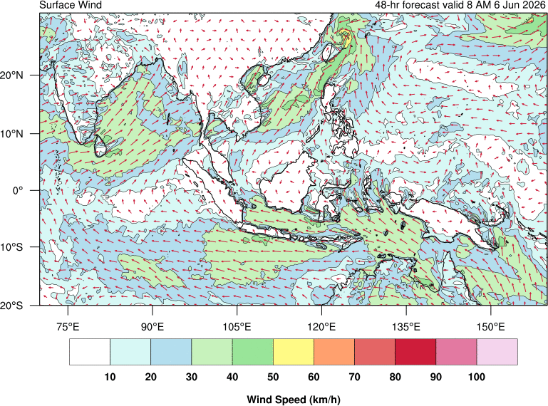 48 hour surface wind forecast