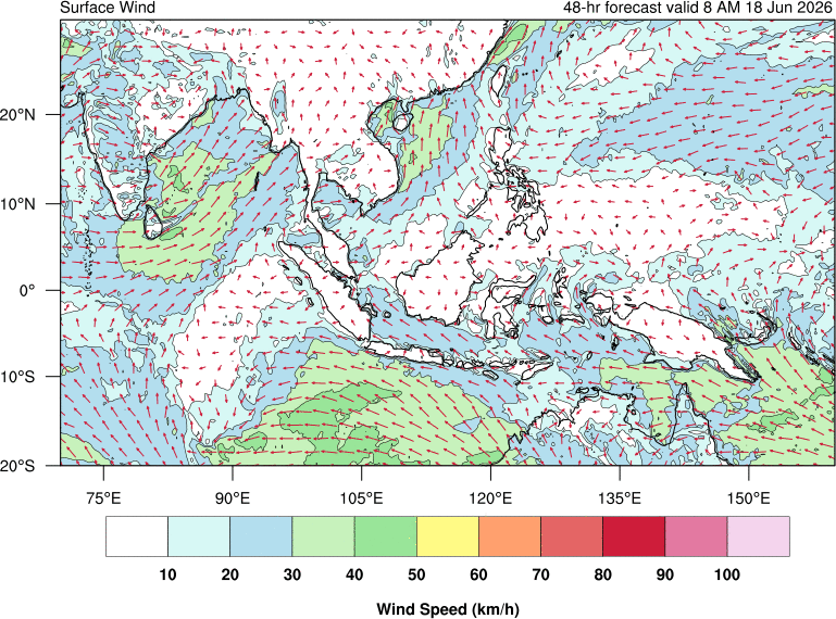 48 hour surface wind forecast