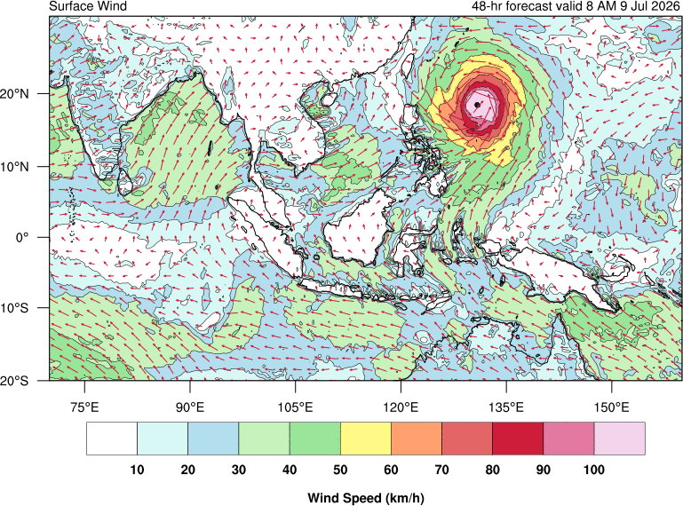 48 hour surface wind forecast