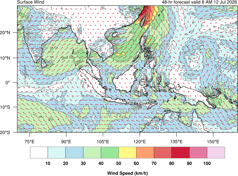 48 hour surface wind forecast