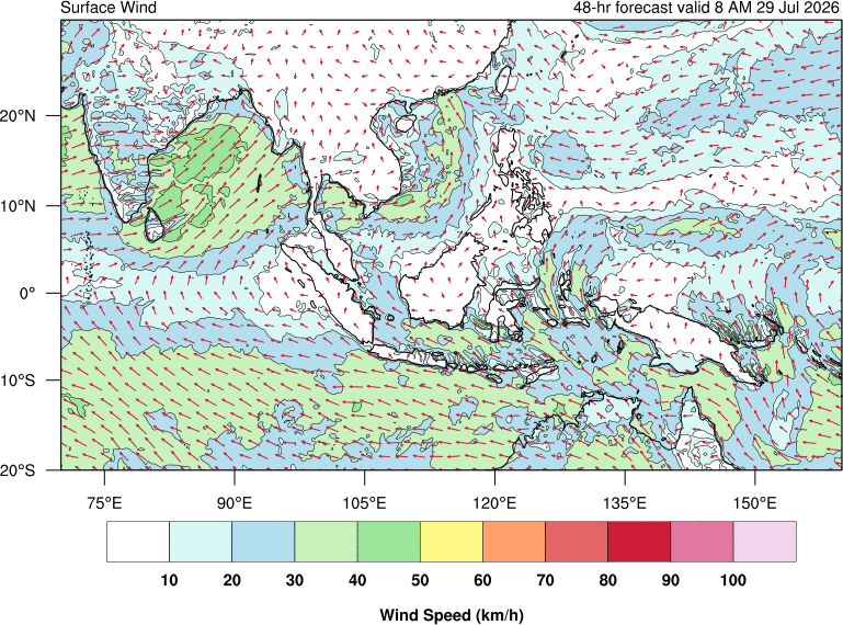 48 hour surface wind forecast