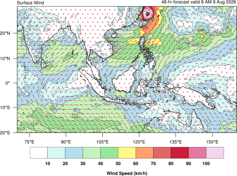 48 hour surface wind forecast