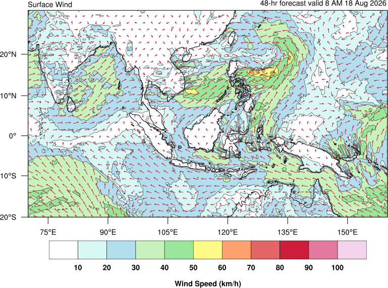 48 hour surface wind forecast