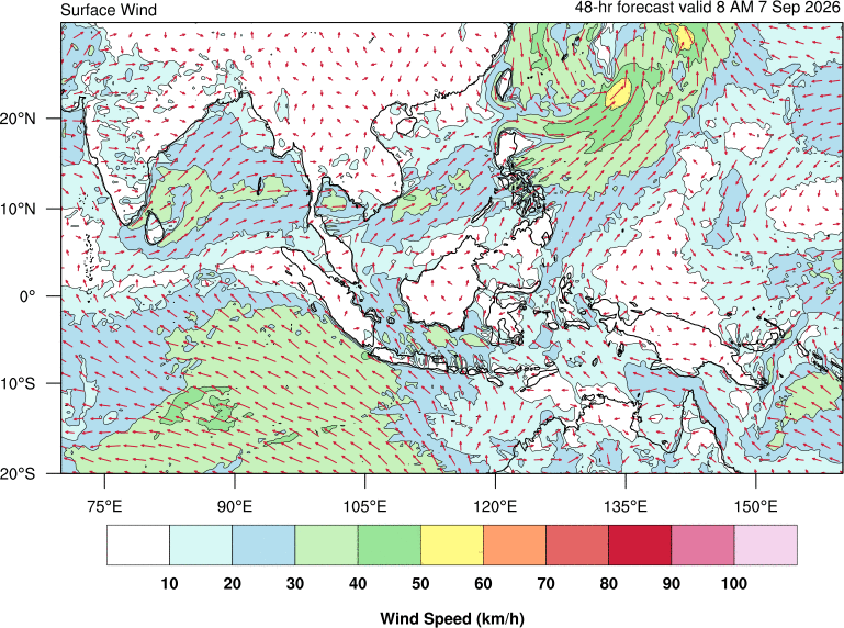 48 hour surface wind forecast