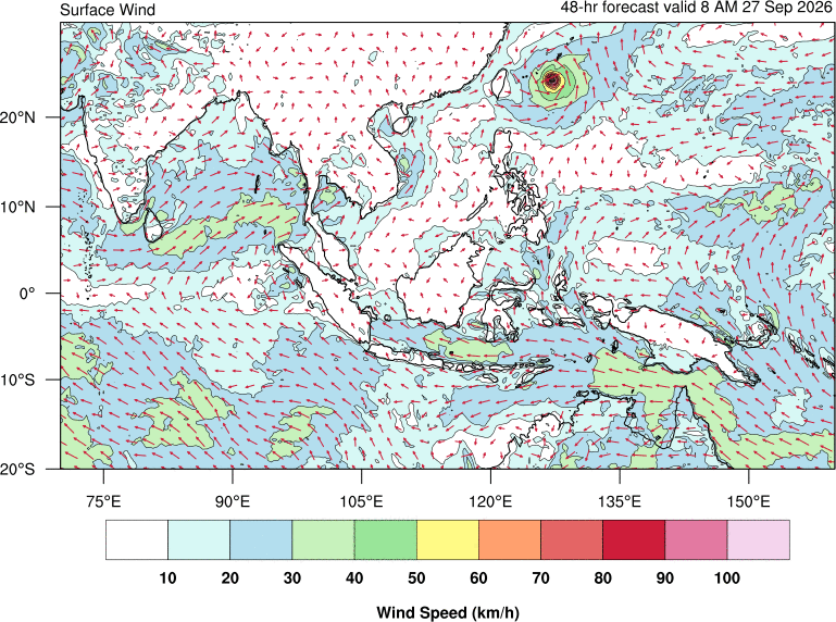 48 hour surface wind forecast