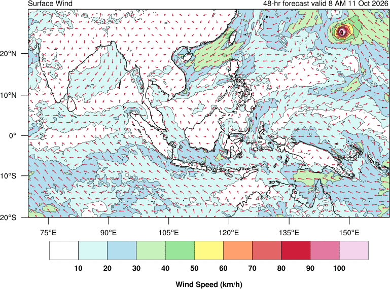 48 hour surface wind forecast