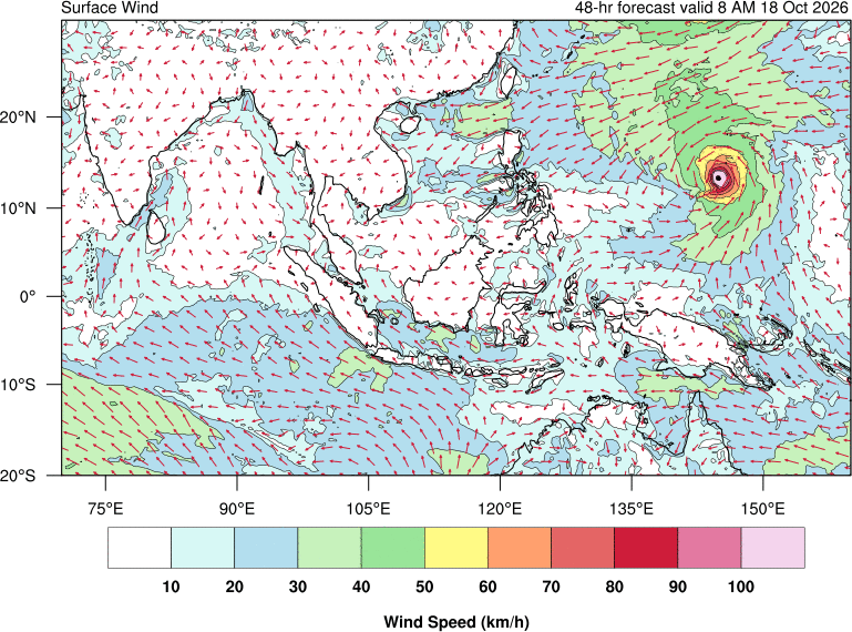 48 hour surface wind forecast
