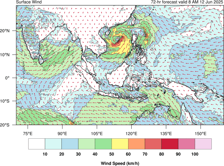72 hour surface wind forecast