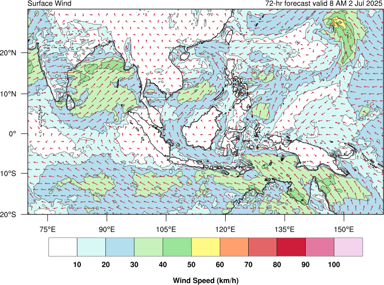 72 hour surface wind forecast