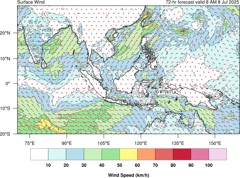 72 hour surface wind forecast