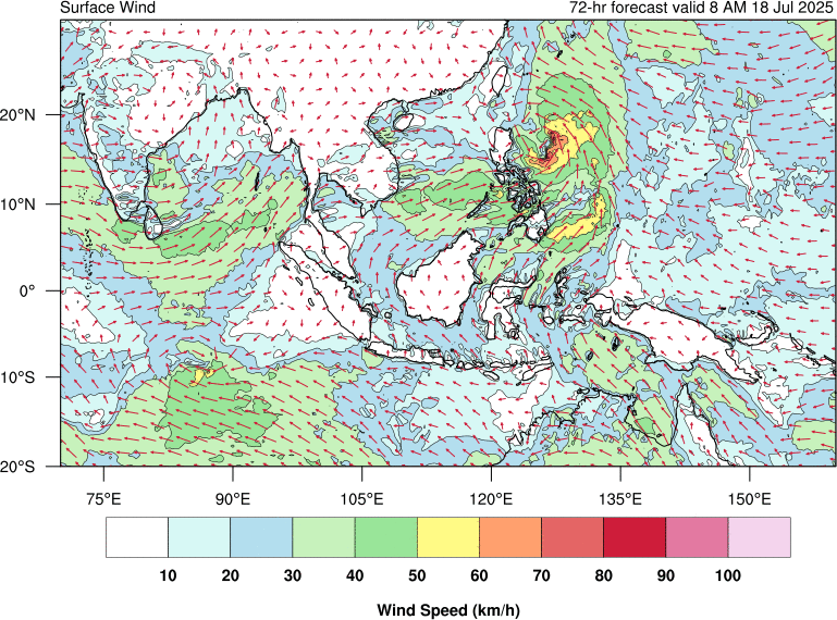 72 hour surface wind forecast