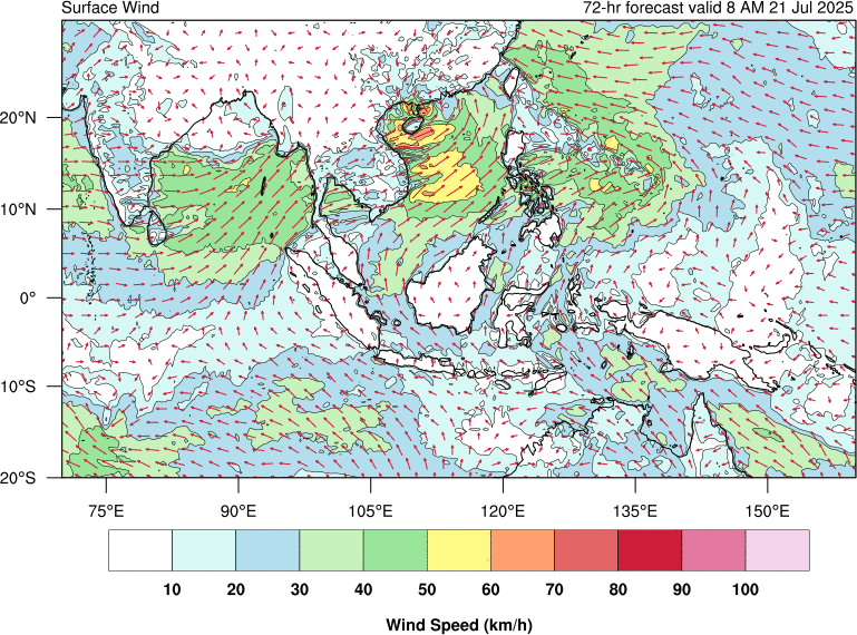 72 hour surface wind forecast