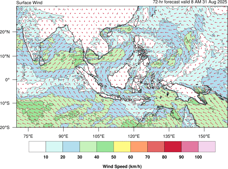 72 hour surface wind forecast