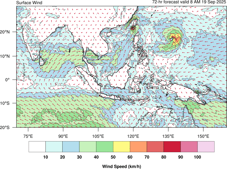 72 hour surface wind forecast