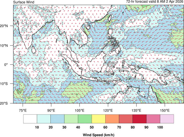 72 hour surface wind forecast
