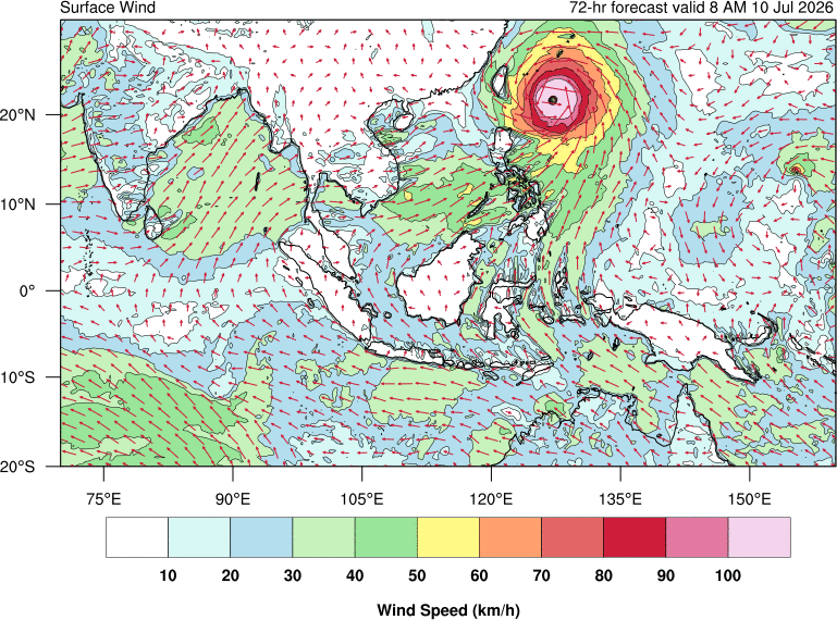 72 hour surface wind forecast
