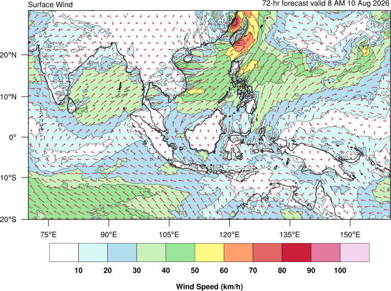 72 hour surface wind forecast