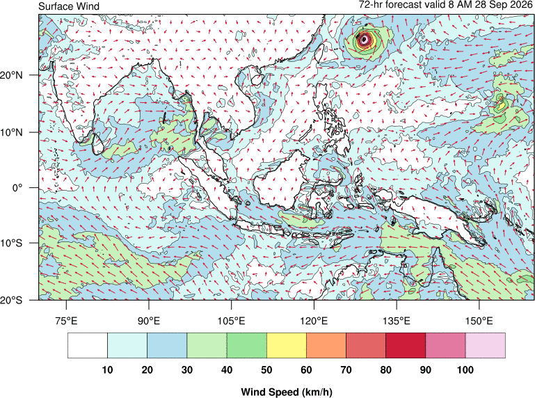 72 hour surface wind forecast
