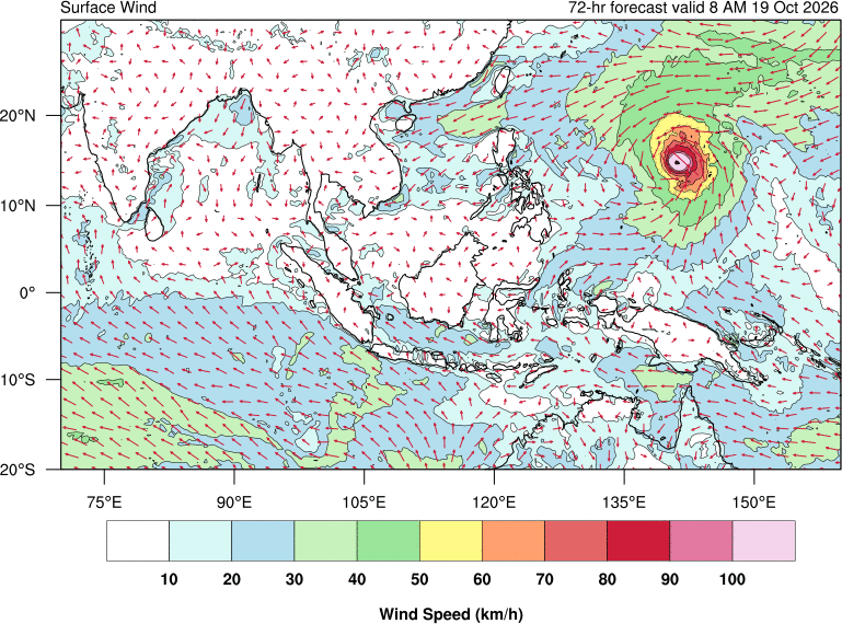 72 hour surface wind forecast