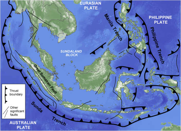 Zone of convergence between the Australian, Eurasian and Philippine Plates